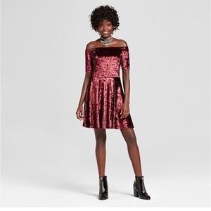 Xhilaration Off The Shoulder Maroon Velvet Dress